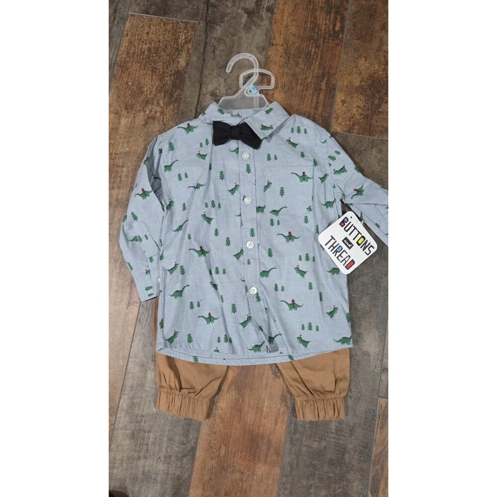 Buttons And Thread Boys Dinosaurs Christmas Outfit NWT Sz 18M B9